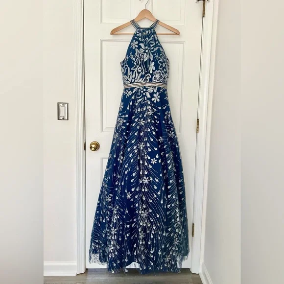 Elizabeth K by GLS Formal Navy Blue Full Length Gown Size Medium Holiday Party - Picture 5 of 13